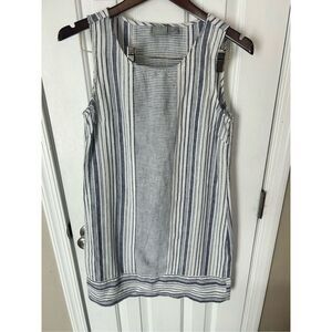 Kenar 100% Linen Striped Mini Tank Shift Dress Size 2
